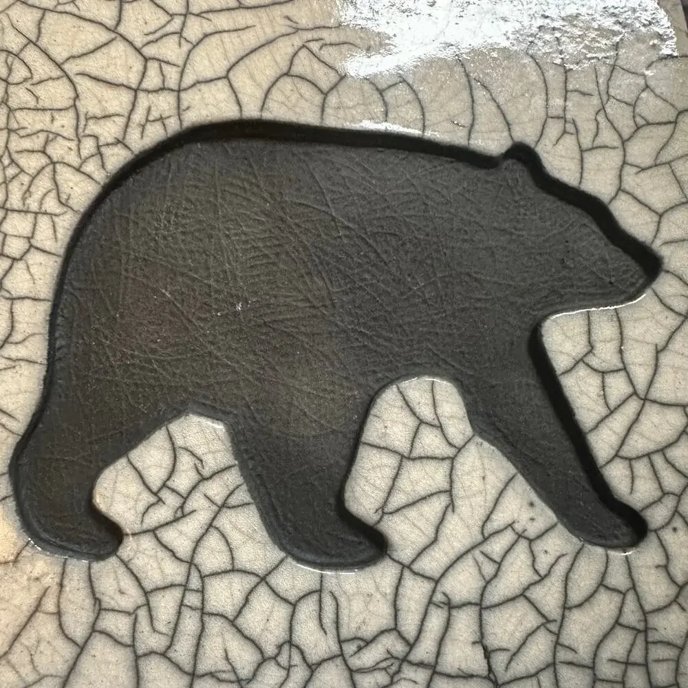 Handmade Tile W/ Black Bear Cut Out Native American Wilderness Stamped by Artist